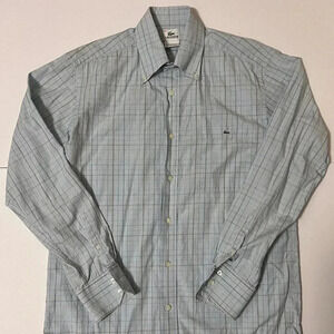 Lacoste Mens Long Sleeve Cotton Button Down Check Shirt 40 - Light Blue